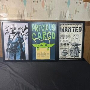 Set of 3 framed Star Wars Mandalorian Baby Grogu‎ Frames 18" x 12" NEW